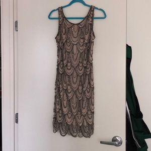 Scalloped and Beaded Blush Mini Dress